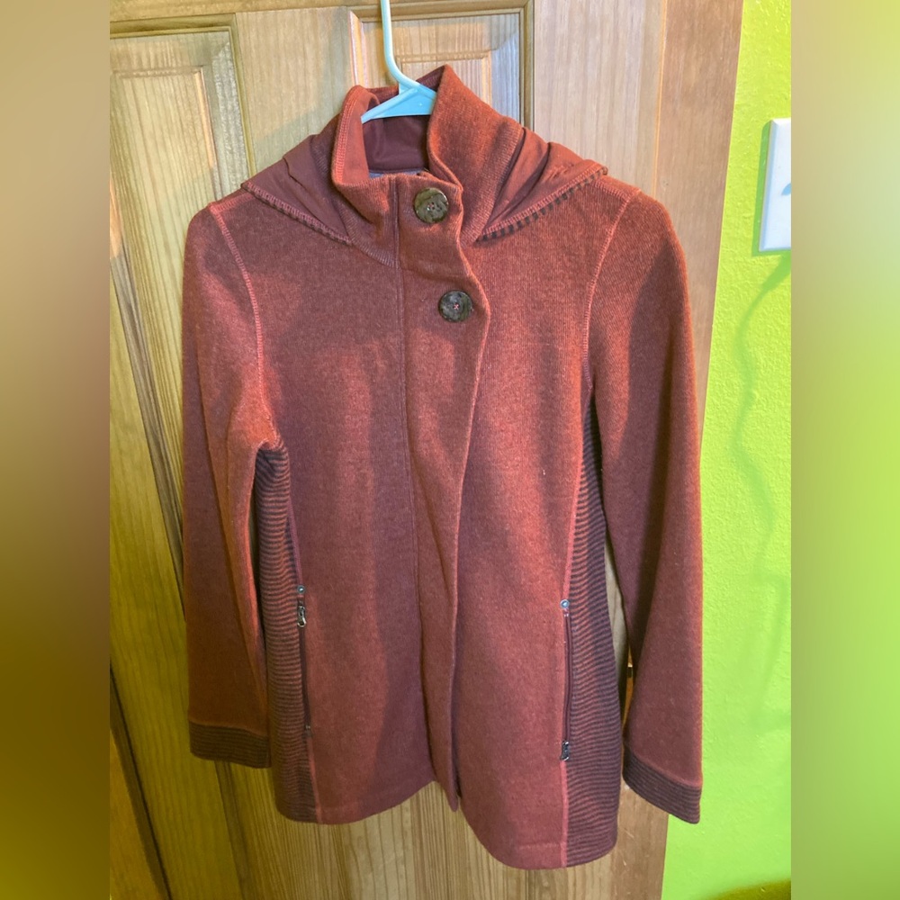 Prana wool mid length jacket/ sweater. Size xs women’s